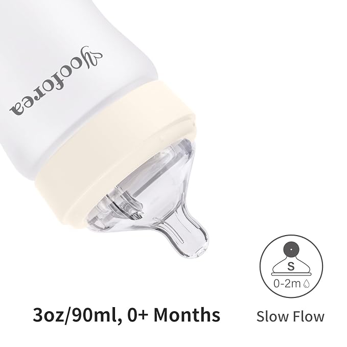 Yooforea Silicone Coated Glass Baby Bottle, 0M+ Slow Flow Nipple I Anti-Colic - Image 5