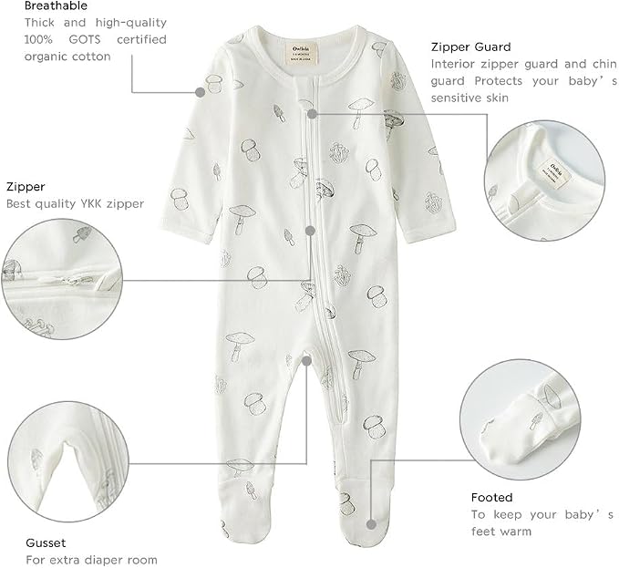 Owlivia Organic Cotton Baby Boy Girl Zip up Sleep 'N Play Pjs, Long Sleeve - Image 4