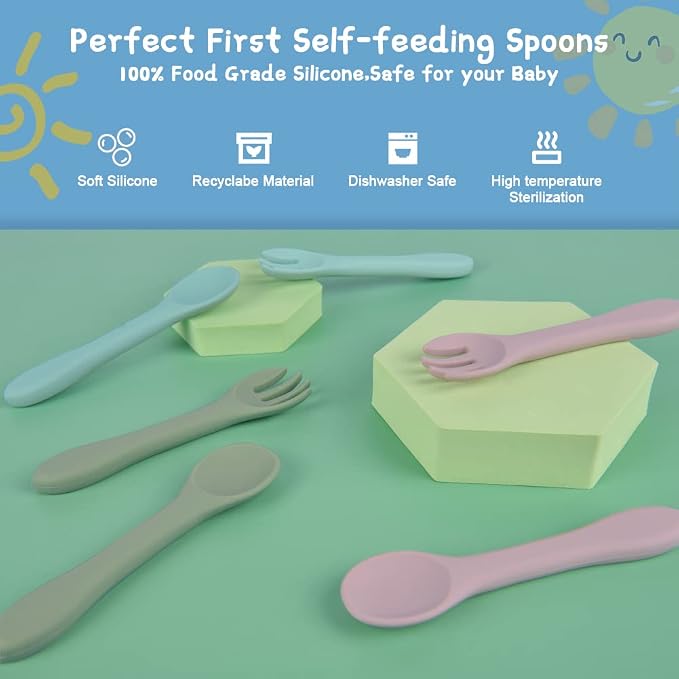 Vicloon Silicone Baby Fork and Spoon Set, First Stage Feeding Set, Dishwasher - Image 3