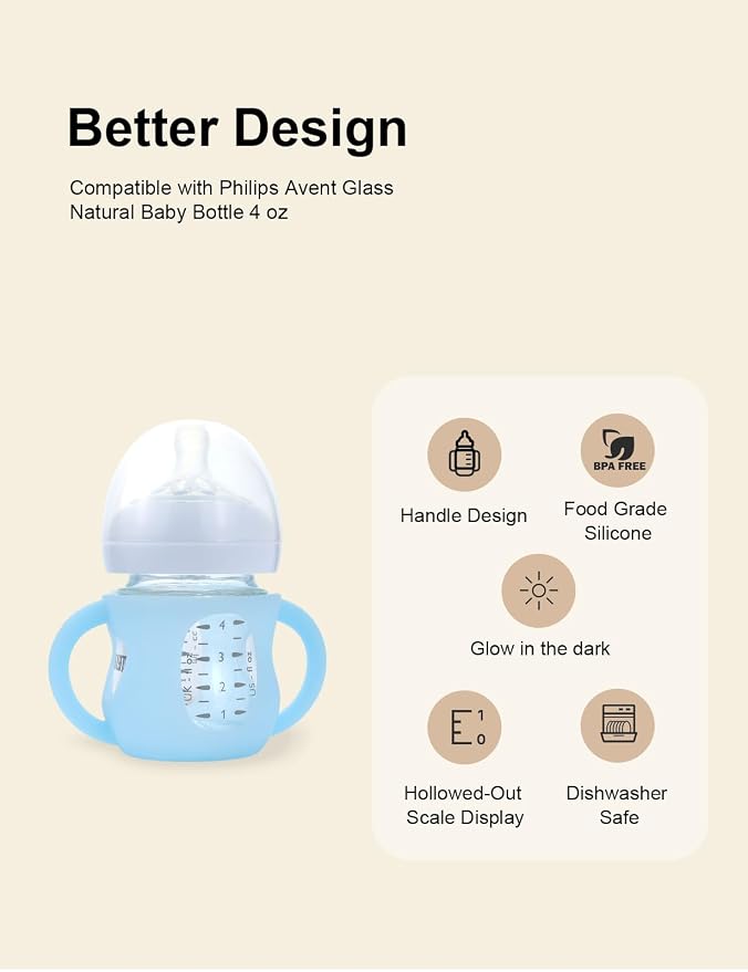 4-Pack Silicone Sleeves for Philips Avent Glass Bottles, BPA-Free - Image 3