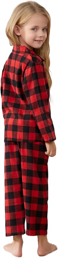 Schbbbta Kids Pajamas Set, Plaid Button Down Pjs - Image 6