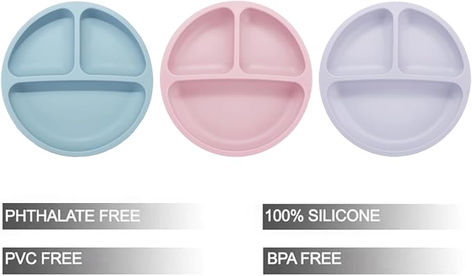 PandaEar 3 Pack Toddler Plates, Silicone Divided Suction Plate - Image 2