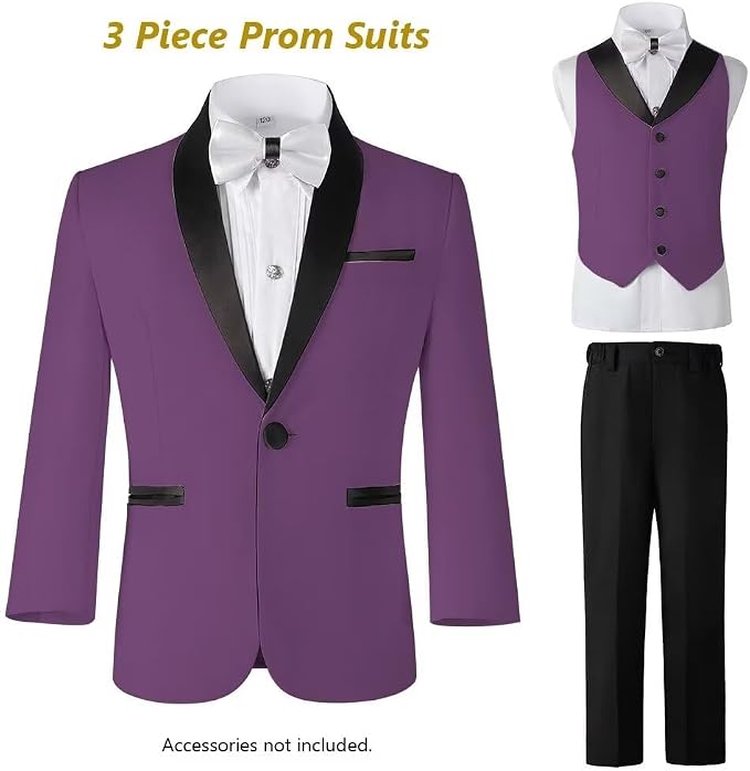 Boys Suit 3 Piece Ring Bearer Suit Kids Formal Jacket Vest Pants Suits Wedding - Image 7