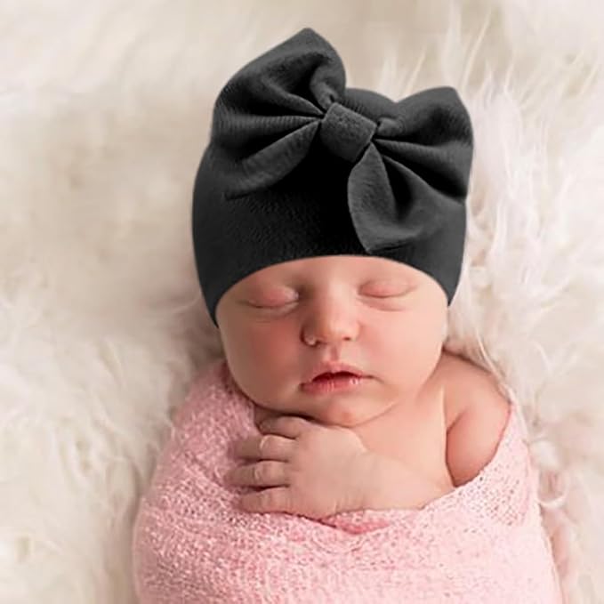 BQUBO Newborn Baby Hats Mittens Set Hospital Hat Beanie Infant Bow Hats Baby - Image 3