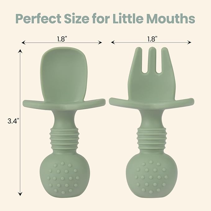 2 Pack Baby Plates with Suction, 2 Pack Silicone Forks and Spoons Set, Baby Led - Image 3