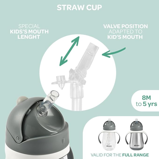 Beaba Stainless Steel Straw Sippy Cup, Insulated Toddler Cups Spill Proof - Image 3