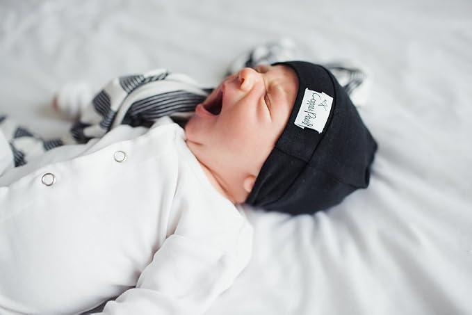 Copper Pearl Baby Beanie Hat Top Knot Stretchy Soft Midnight - Image 5