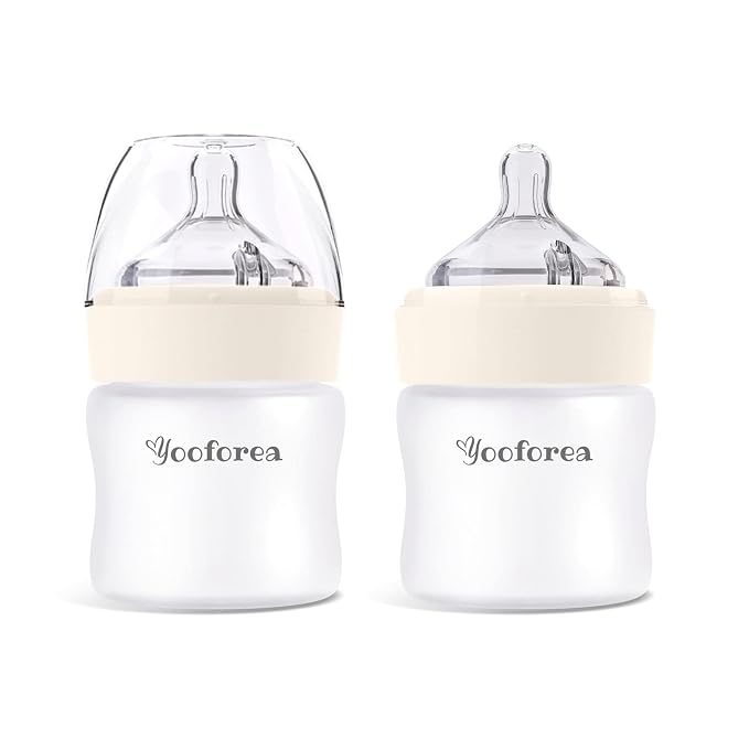 Yooforea Silicone Coated Glass Baby Bottle, 0M+ Slow Flow Nipple I Anti-Colic by Yooforea