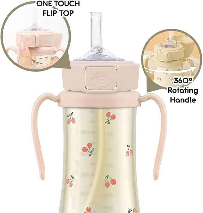 GROSMIMI Flip Top Spill Proof Sippy Cup, BPA Free, 10 oz, Stage 2 Straw - Image 5