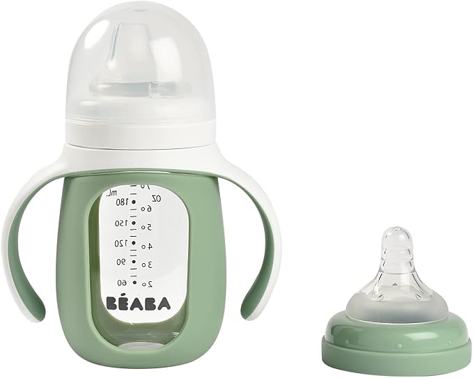 BEABA 2-in-1 Glass Baby Bottle to Glass Transition Sippy Cup, Spill Proof Sippy - Image 3