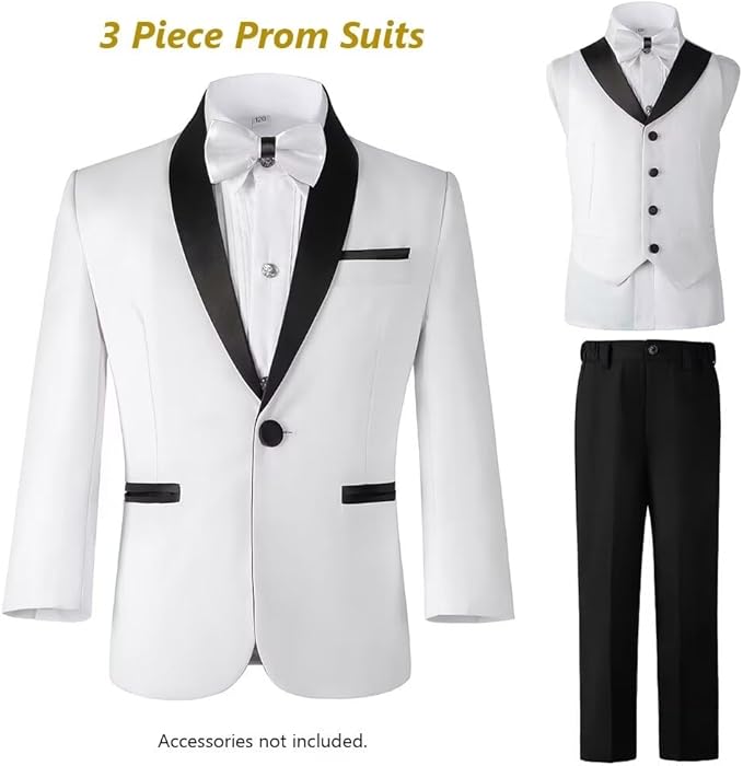 Boys Suit 3 Piece Ring Bearer Suit Kids Formal Jacket Vest Pants Suits Wedding - Image 7