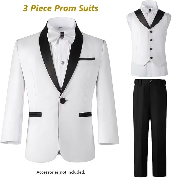 Boys Suit 3 Piece Ring Bearer Suit Kids Formal Jacket Vest Pants Suits Wedding - Image 7