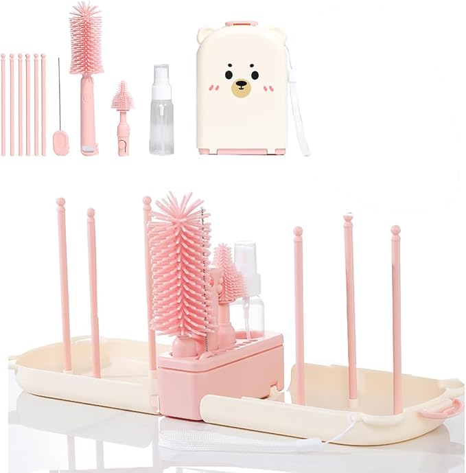 6 In1 Baby Bottle Brush Kit, Portable Silicone Bottle Brush Cleaner Set by Onluckdeer