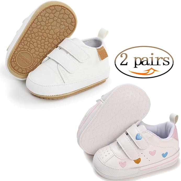 2Pairs Baby Shoes, Boys Girls Non-Slip Rubber Sole Sneakers, Unisex Infant Soft - Image 2