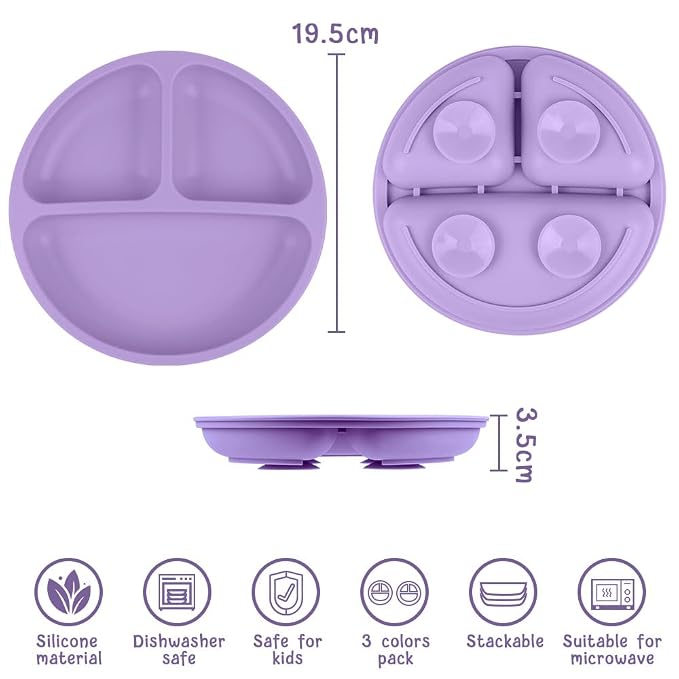 Vicloon Suction Plates, 100% Food Grade Silicone BPA Free Baby Plates, Divided - Image 2