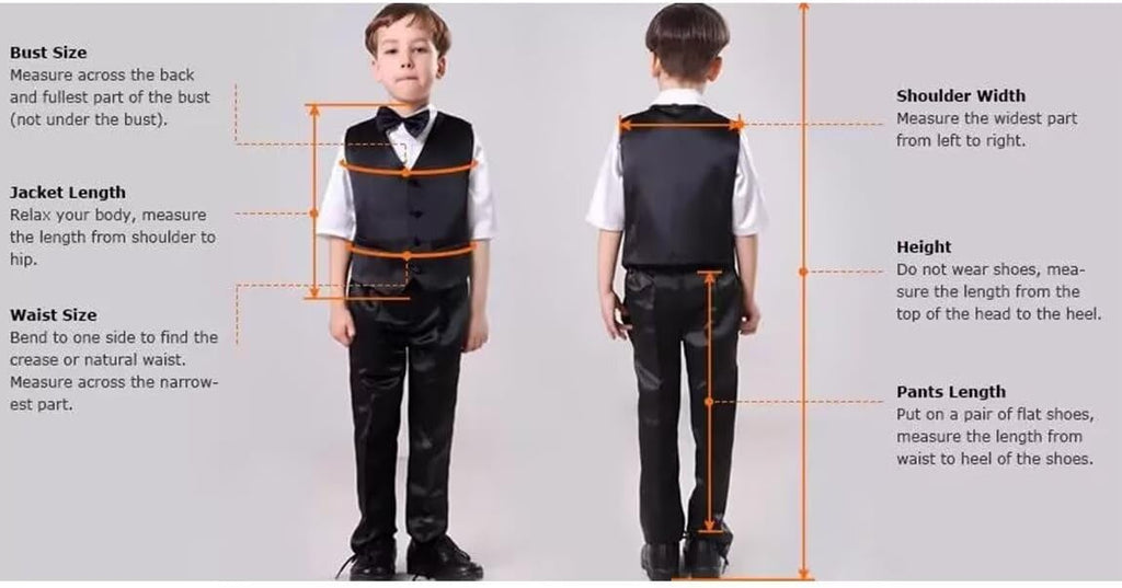 Boys Suit 4 Piece Slim Fit Kids Tuxedo Suit Formal Wedding Outfit Blazer Vest - Image 6