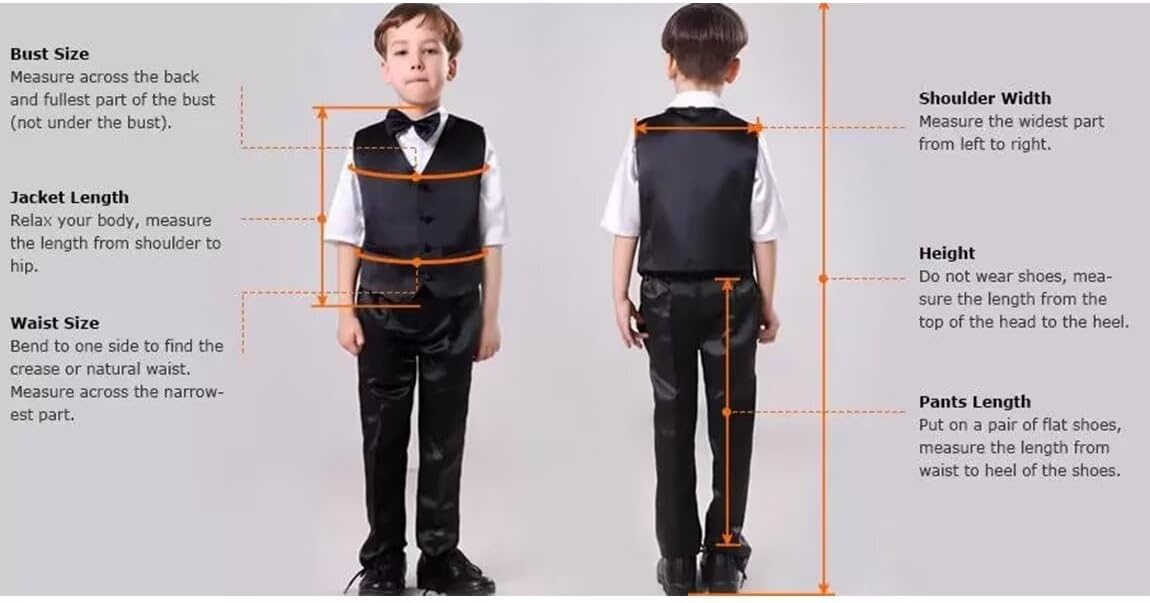 Boys Suit 4 Piece Slim Fit Kids Tuxedo Suit Formal Wedding Outfit Blazer Vest - Image 6