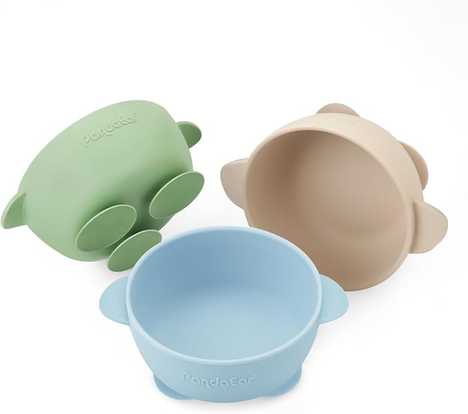 PandaEar 3 Pack Baby Suction Bowls, Stay Put Silicone Food Bowl Babies Led by PandaEar