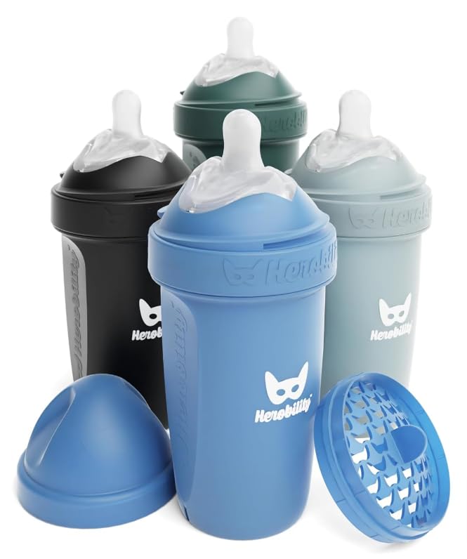 Herobility Double Anti-Colic Baby Bottles – 8.5 fl oz/240ml – 4-Pack – by Herobility