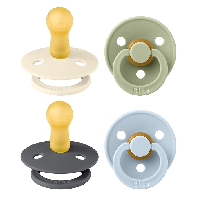 BIBS Colour Soother 4-Pack | BPA Free Dummy Pacifier | Round Nipple | Natural by BIBS