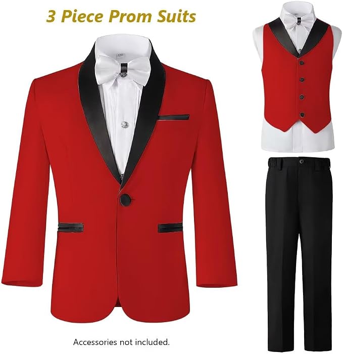 Boys Suit 3 Piece Ring Bearer Suit Kids Formal Jacket Vest Pants Suits Wedding - Image 7