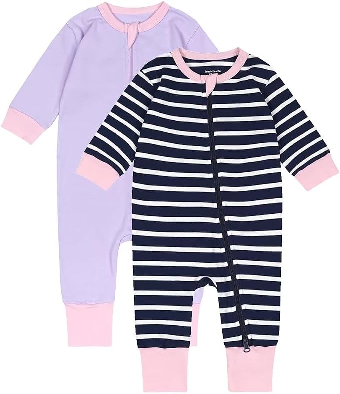 Teach Leanbh Toddler Baby Boys Girls 2-Pack Pajamas Cotton 2 Way Zipper Long by TeachLeanbh