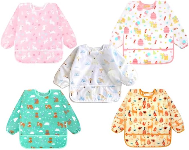 Accmor 5 Pack Long Sleeve Bibs, Baby Smock Waterproof Sleeved Bib Smock by Accmor