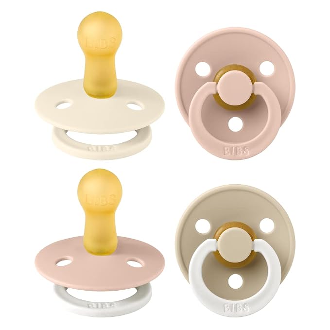 BIBS Colour Soother 4-Pack | BPA Free Dummy Pacifier | Round Nipple | Natural by BIBS