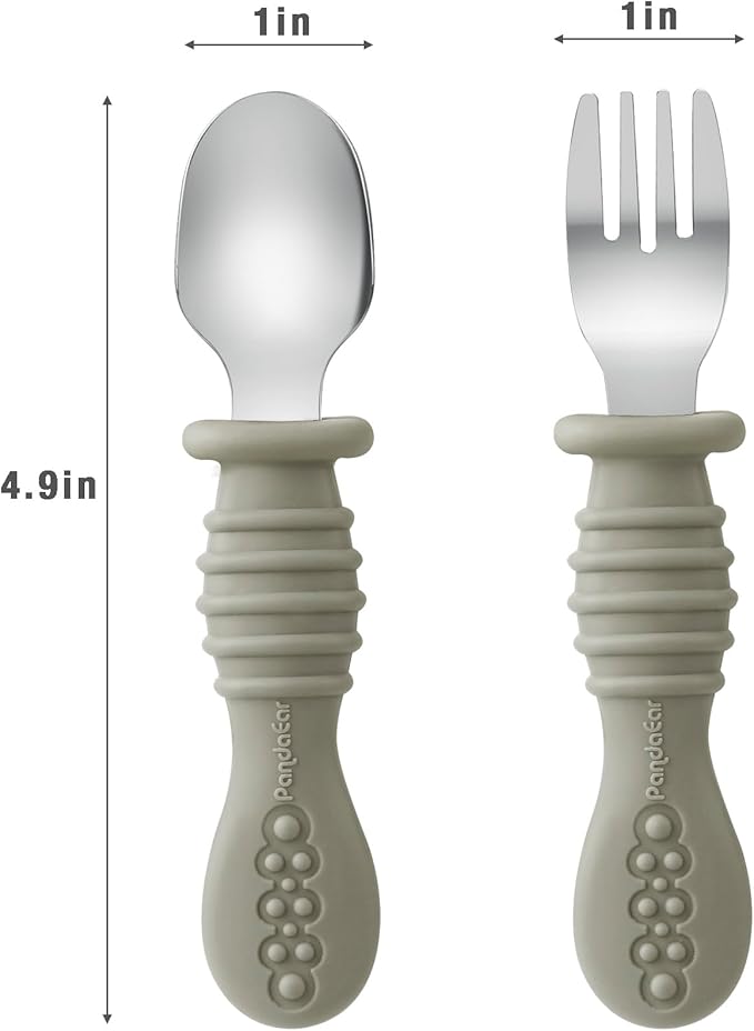 PandaEar 6 Pack Toddler Fork and Spoon Utensil Set, Baby Silicone Stainless - Image 4
