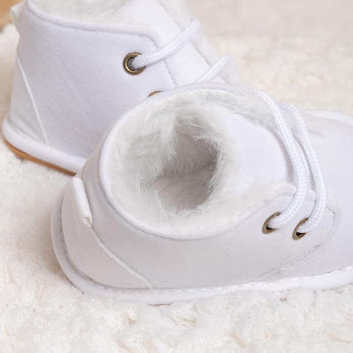 Baby Unisex Warm Snow Boots Newborn Leather Fur Lace Up Ankle Anti-Slip Rubber - Image 4