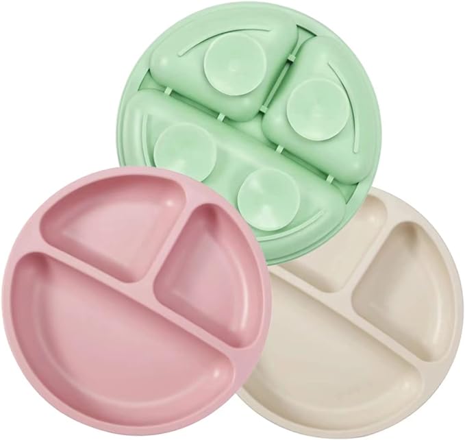 PandaEar 3 Pack Divided Unbreakable Silicone Baby and Toddler Plates by PandaEar