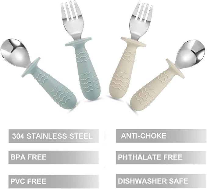 PandaEar 4 Set Baby Toddler Silicone Stainless Steel Utensils Silverware Spoon - Image 3