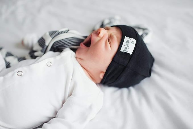 Copper Pearl Baby Beanie Hat Top Knot Stretchy Sof Midnight - Image 9