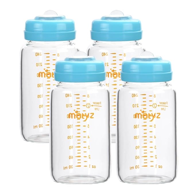 Matyz Glass Breastmilk Storage Bottles, 4 Pack, 8 oz, Sturdy Glass Bottle by Matyz