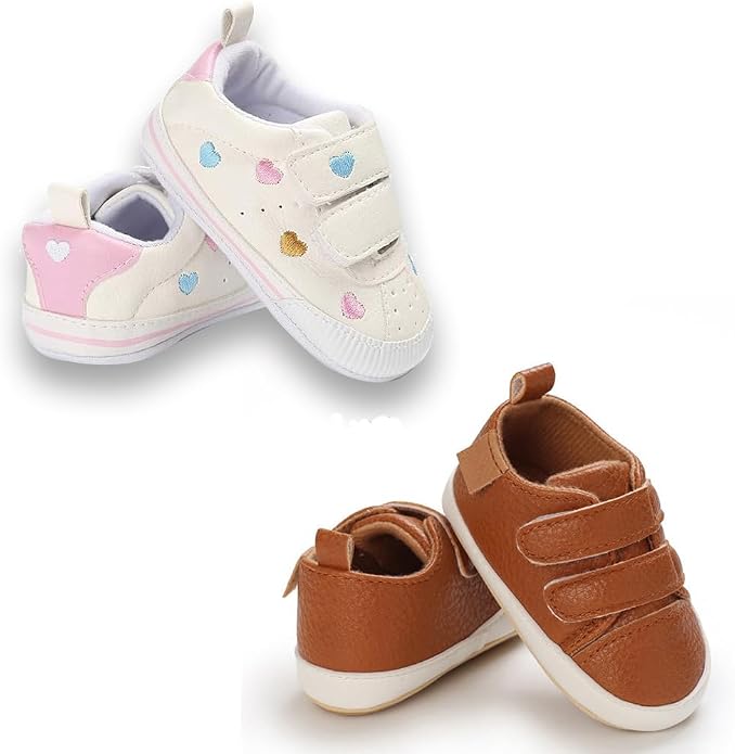 2Pairs Baby Shoes, Boys Girls Non-Slip Rubber Sole Sneakers, Unisex Infant Soft - Image 5