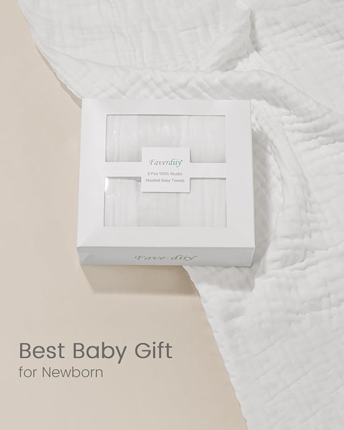 Hooded Baby Towels for Newborn, 2 Pack 100% Muslin Cotton Baby Bath Towel - Image 6