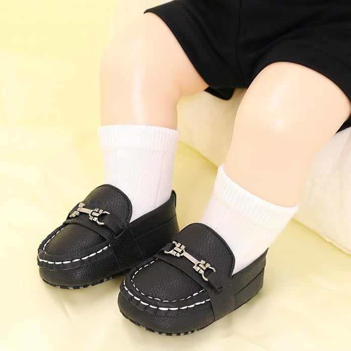 LONSOEN Baby Girls Boys Loafers Prewalker Dress Crib Shoes - Image 4