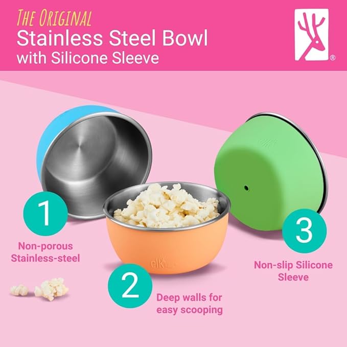 Elk and Friends Stainless Steel Bowls + Silicone Sleeve and Storage Lid | Baby - Image 2