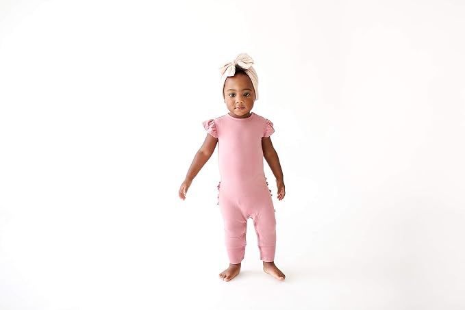 Posh Peanut Baby Girl Pajamas – Ruffled Cap Sleeve Romper PJs – Soft Viscose - Image 3