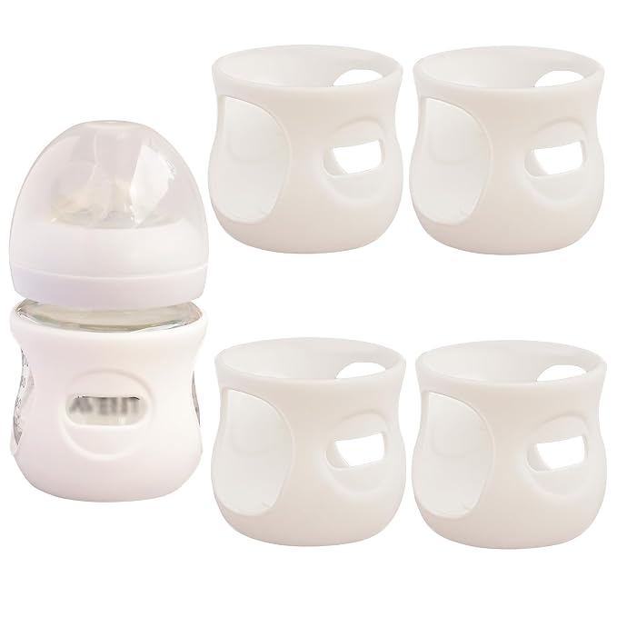 4 Pack Silicone Sleeves for Avent Natural Glass Baby Bottles, Anti Breakage by Kingwi