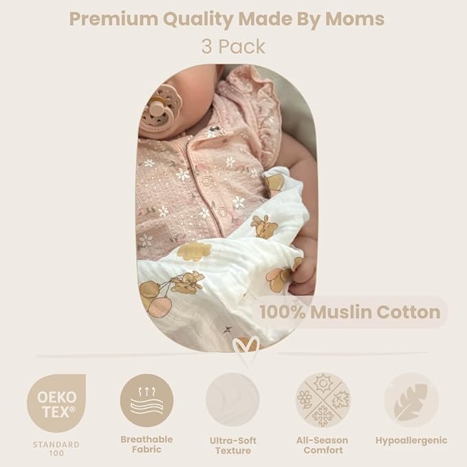 100% Muslin Cotton Baby Receiving Cloths, 27x27 in, Soft & Gentle - Image 5