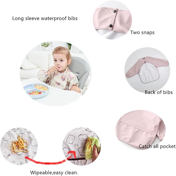 GZMM Waterproof Baby Bibs, Infant Toddler Long Sleeve Feeding Bib - Image 2