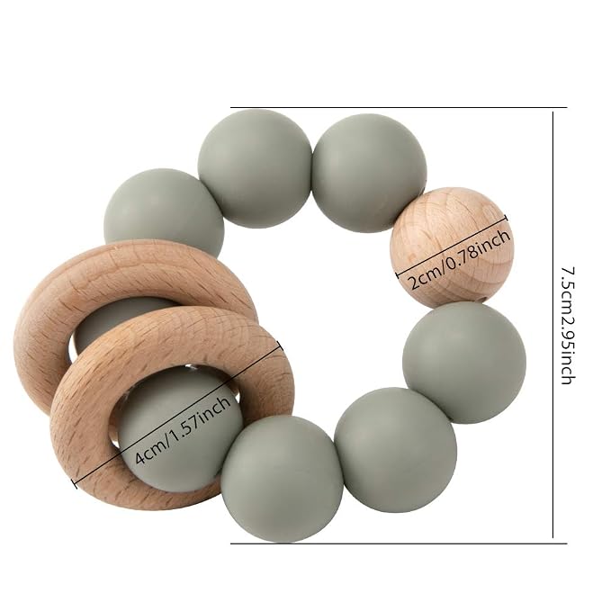 Silicone Baby Teether, Food Grade Silicone & Beech Baby Teething Toy, BPA Free - Image 7