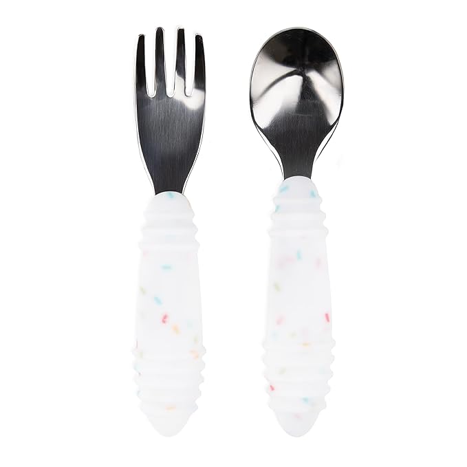 Bumkins Toddler Utensils, Kids Size Fork and Spoon Set, Silicone and by Bumkins