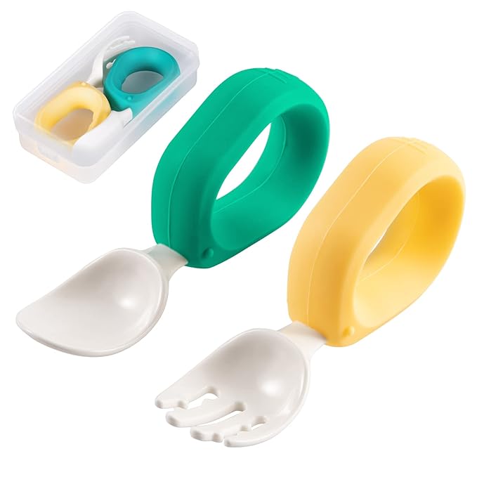 Baby Self Feeding Training Spoon and Fork Set by HIWOOD