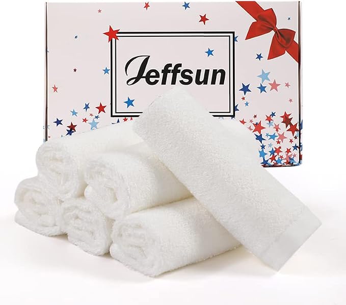 Baby Washcloths 6 Pack, 10x10 inch Heavenly Soft Small White Wash Cloths by Jeffsun