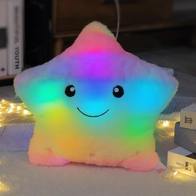 Cuteoy 13" Musical Rainbow Star Plush Pillow Glowing Twinkle Night Light - Image 2