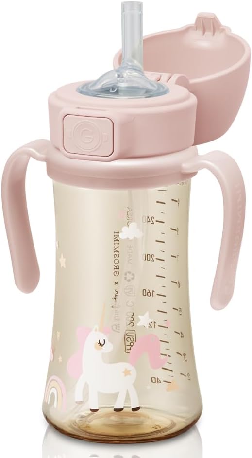 GROSMIMI Flip Top Spill Proof Sippy Cup, BPA Free, 10 oz, Stage 2 Straw - Image 4