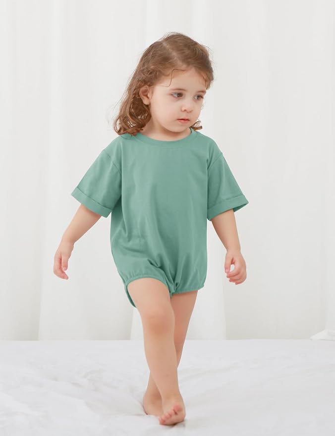 Jimonda Baby Bubble Romper Boy Girl Solid Color T-Shirt Outfits Short Sleeve - Image 4