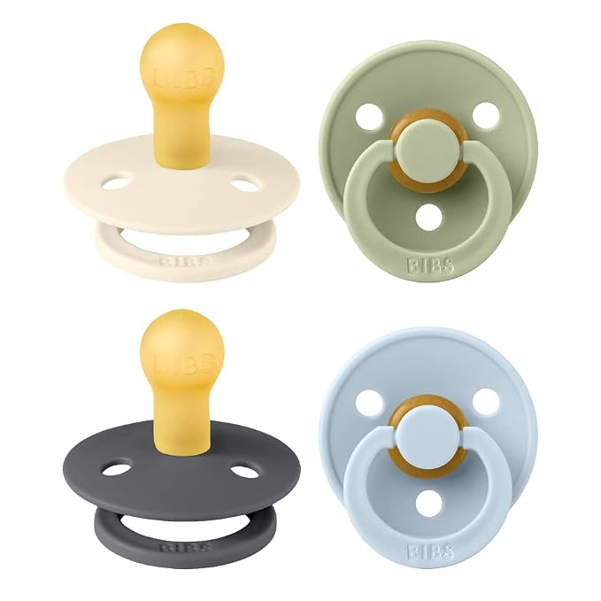 BIBS Colour Soother 4-Pack | BPA Free Dummy Pacifier | Round Nipple | Natural by BIBS